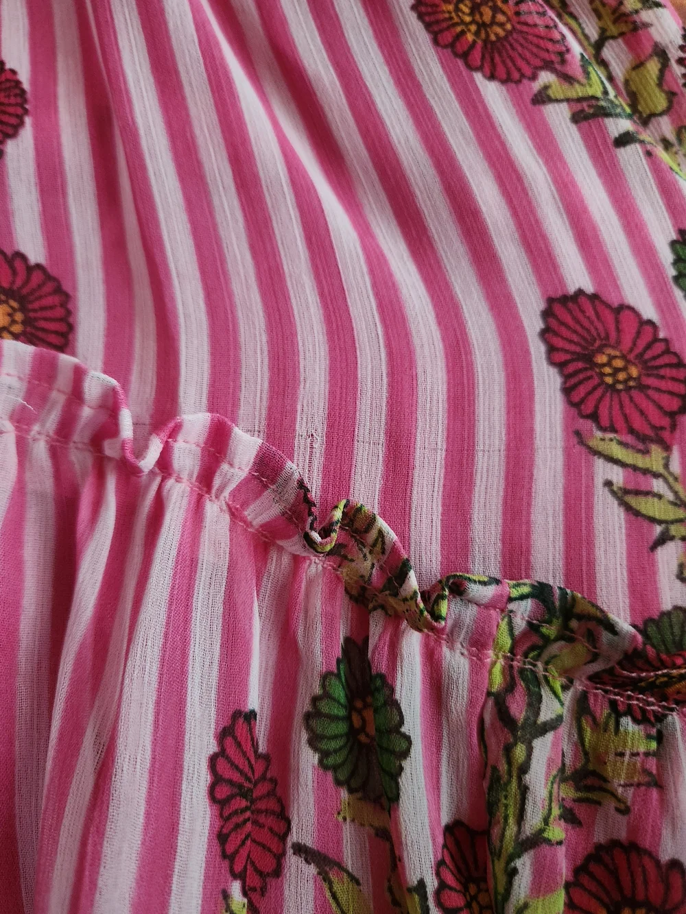 Free People Alejandra Hot Pink Combo Striped Floral High-Low Midi Dress - Picture 12 of 16